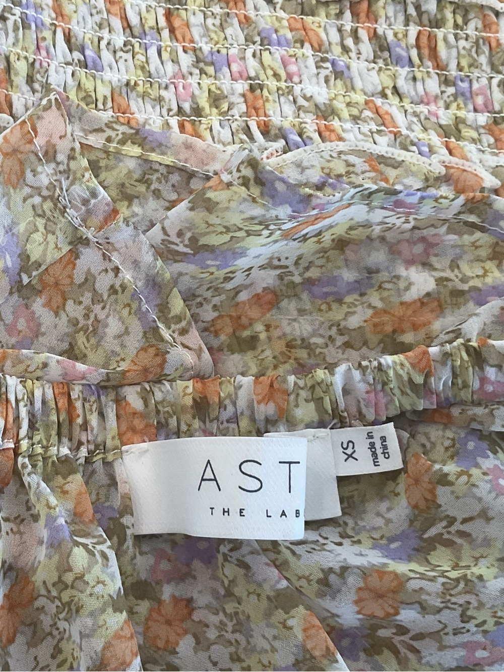 Astr Smocked Square-Neck Blouse in Cream and Yellow Floral - Picture 12 of 12
